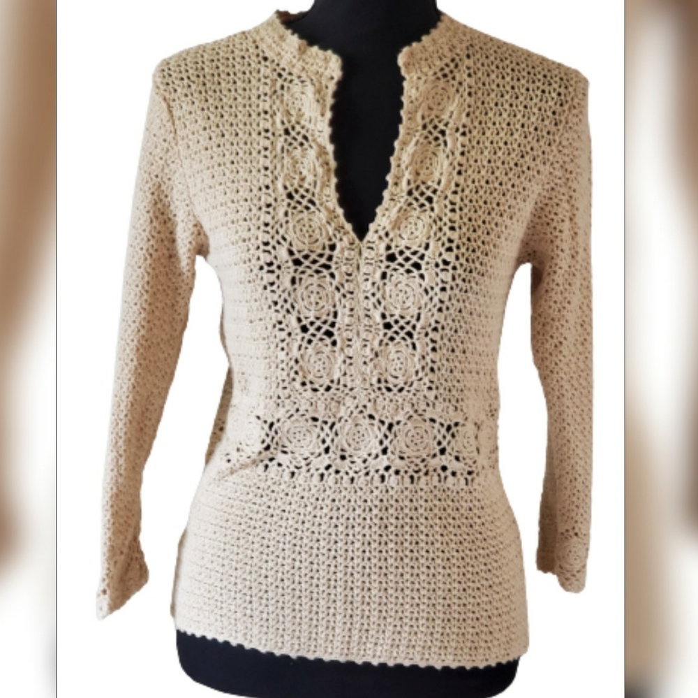 J.‎ CREW 3-quarter Sleeve Crochet blouse,100%cotton